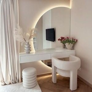 Luxury Floating Dressing Table with LED Mirror & Storage - Elegant Dressing Table with Mirror & Storage, Customizable Finish