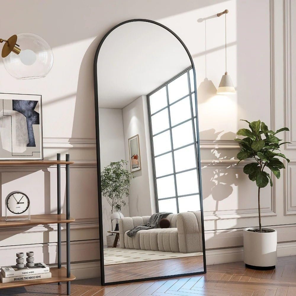 Metal Arch Full Length Mirror Floor - Wall Mirror with Decorative Frame, Ideal for Bedrooms or Hallways