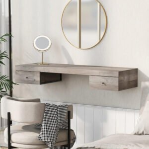 Wall-Mounted Dressing Table - Elegant Dressing Table with Mirror & Storage, Customizable Finish
