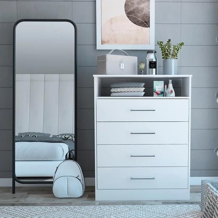 Classic Dresser with 4 Drawers - Elegant Dressing Table with Mirror & Storage, Customizable Finish