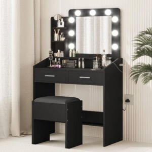 Vanity Desk with Mirror and Lights - Elegant Dressing Table with Mirror & Storage, Customizable Finish