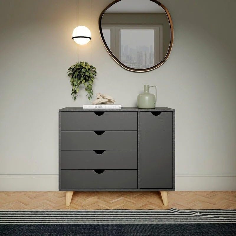 4-Drawer 1-Door Dresser - Elegant Dressing Table with Mirror & Storage, Customizable Finish