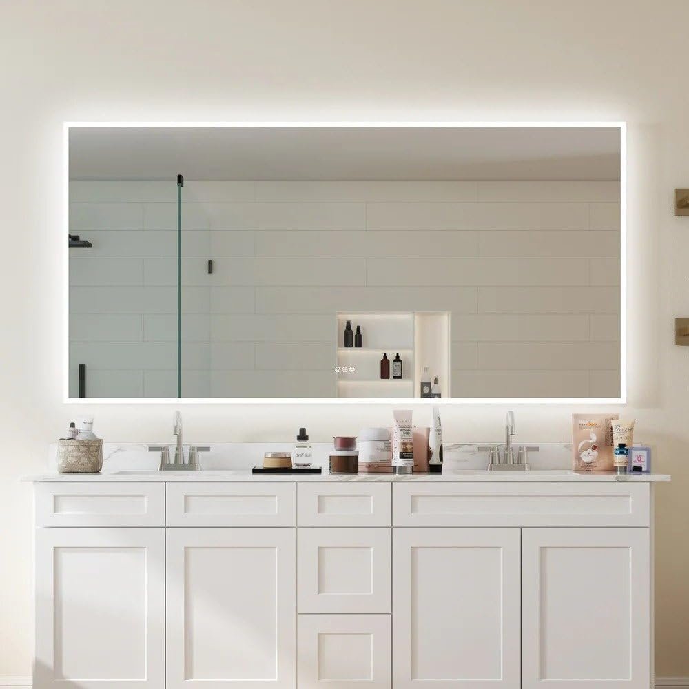 Wall Mounted LED Mirror - Wall Mirror with Decorative Frame, Ideal for Bedrooms or Hallways