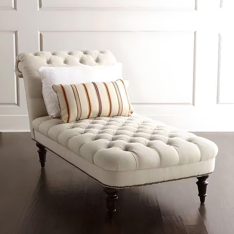 Button Tufted Chaise Lounge - Elegant Upholstered Chaise Lounge Chair, Custom Design for Living or Bedroom