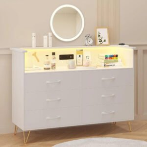 Dresser with LED Light - Elegant Dressing Table with Mirror & Storage, Customizable Finish