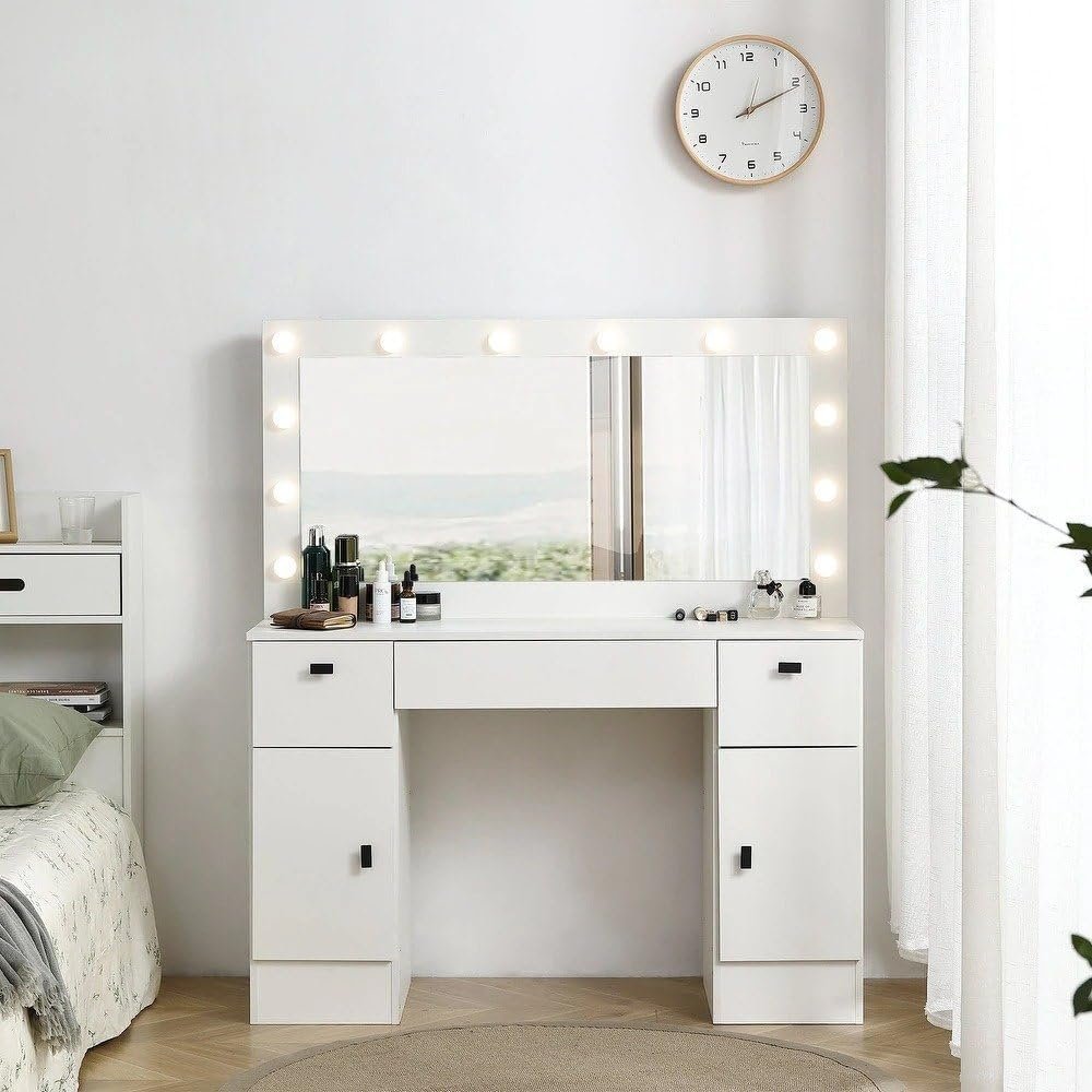 Vanity Table with Lighted Mirror and 3 Drawers - Elegant Dressing Table with Mirror & Storage, Customizable Finish