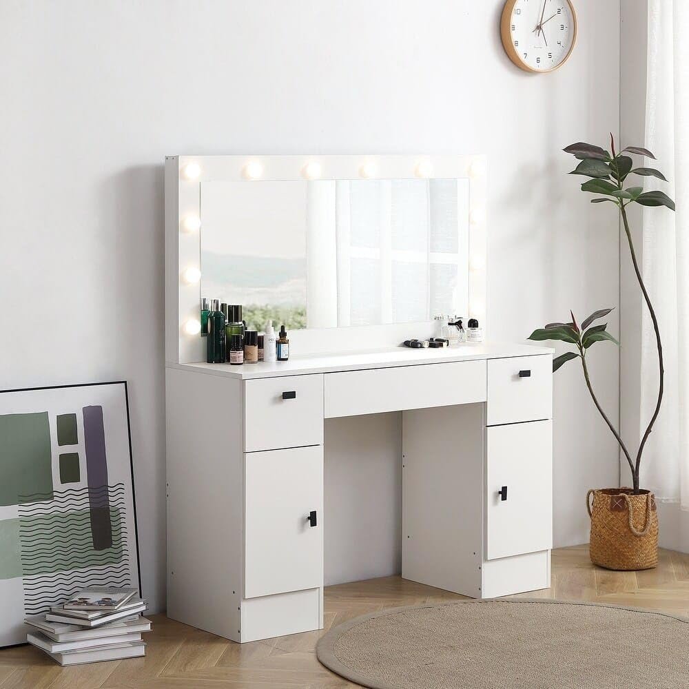 Vanity Table with Lighted Mirror and 3 Drawers - Elegant Dressing Table with Mirror & Storage, Customizable Finish - Image 2