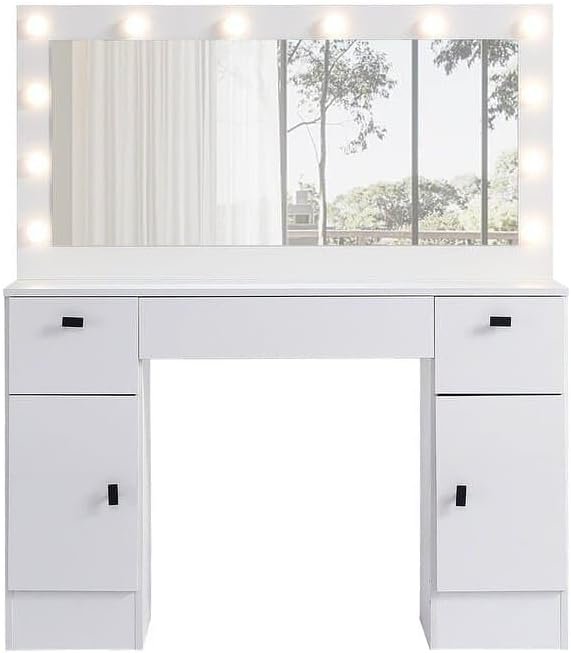 Vanity Table with Lighted Mirror and 3 Drawers - Elegant Dressing Table with Mirror & Storage, Customizable Finish - Image 3