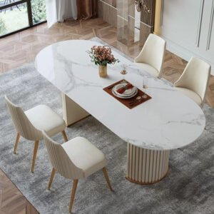 Modern Minimalist White Oval Dining Table - Modern Dining Table or Chair Set, Ideal for Elegant Dining Spaces