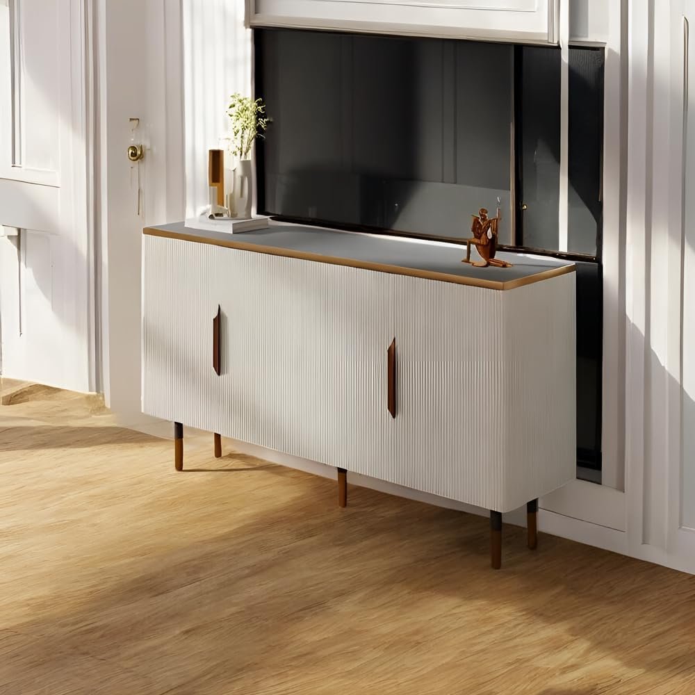 Petra White Sideboard 4 Door Cabinet - Chest of Drawers with Ample Storage, Modern Bedroom Organizer
