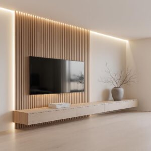 TV Unit with Wall Panel & Storage - Modern Entertainment Center - Wall-Mounted or Freestanding TV Unit with Storage, Includes Home Installation