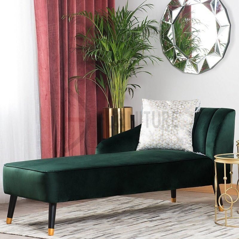 Velvet Fabric Chaise Longue Sofa - Elegant Upholstered Chaise Lounge Chair, Custom Design for Living or Bedroom - Image 3