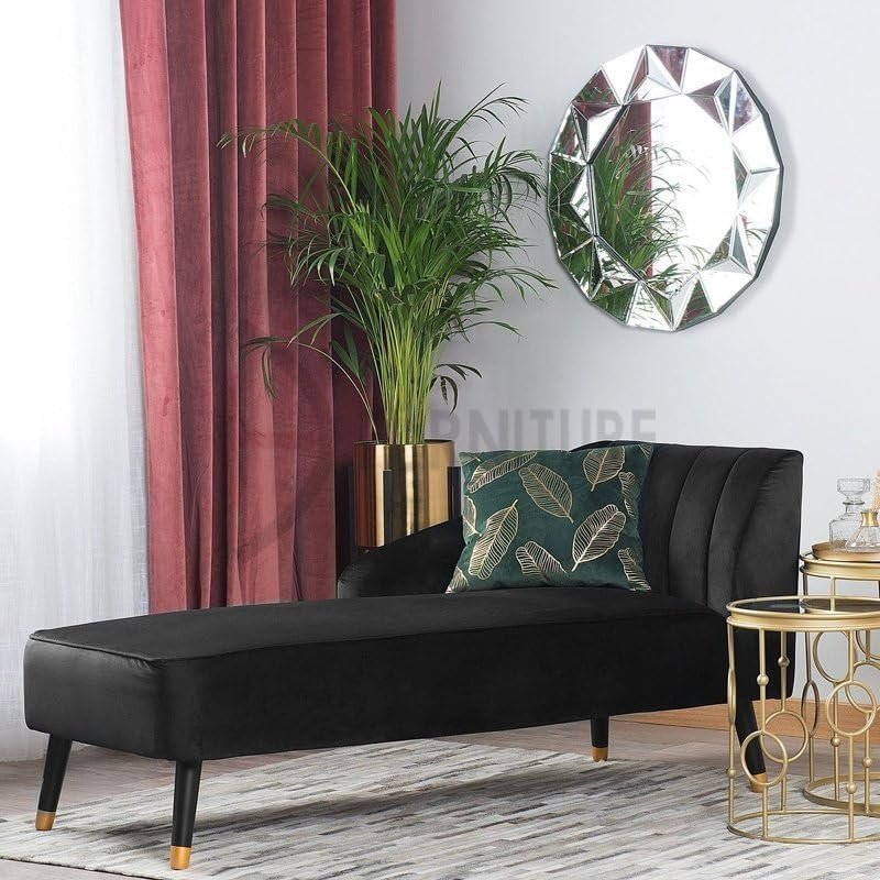 Velvet Fabric Chaise Longue Sofa - Elegant Upholstered Chaise Lounge Chair, Custom Design for Living or Bedroom - Image 4