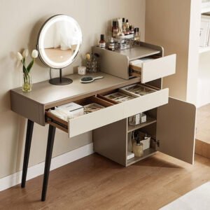 Vanity Makeup Table with 3 Drawers - Elegant Dressing Table with Mirror & Storage, Customizable Finish