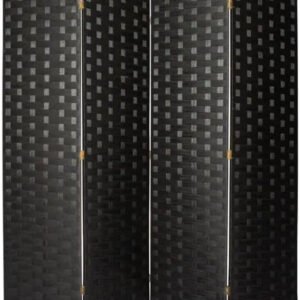 KUSTOMDECO 4-Panel Folding Room Divider – Freestanding Rattan Privacy Screen Partition for Bedroom, Portable Black Partition Wall.