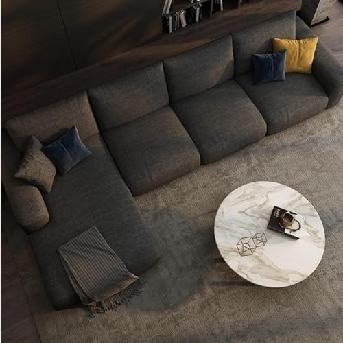 Kustom Deco Modern L-Shaped Sectional Sofa, Light Grey Fabric, Extra Large 4-Seater with Chaise, Decorative Throw Pillows (Grey Brown)