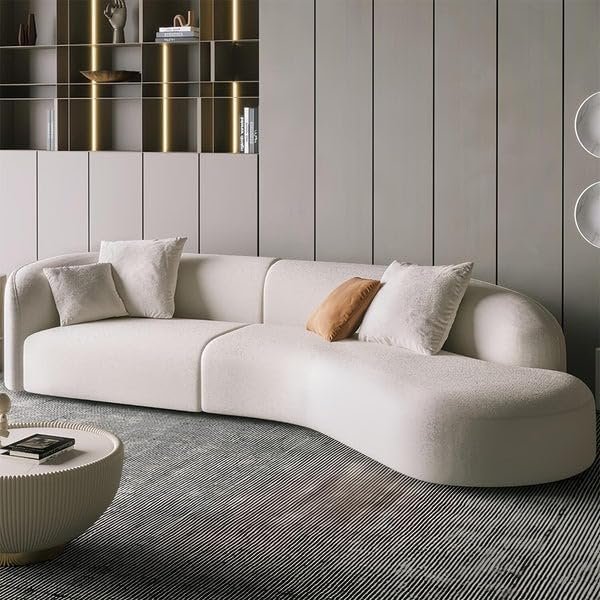 "High-End Boucle Fabric Overstuffed Multifunction Sofa – Elegant, Spacious, and Versatile Seating Solution for Living Rooms, Offices, and Contemporary Workspaces" (BEIGE, W340xH70xW80cm) - Image 6