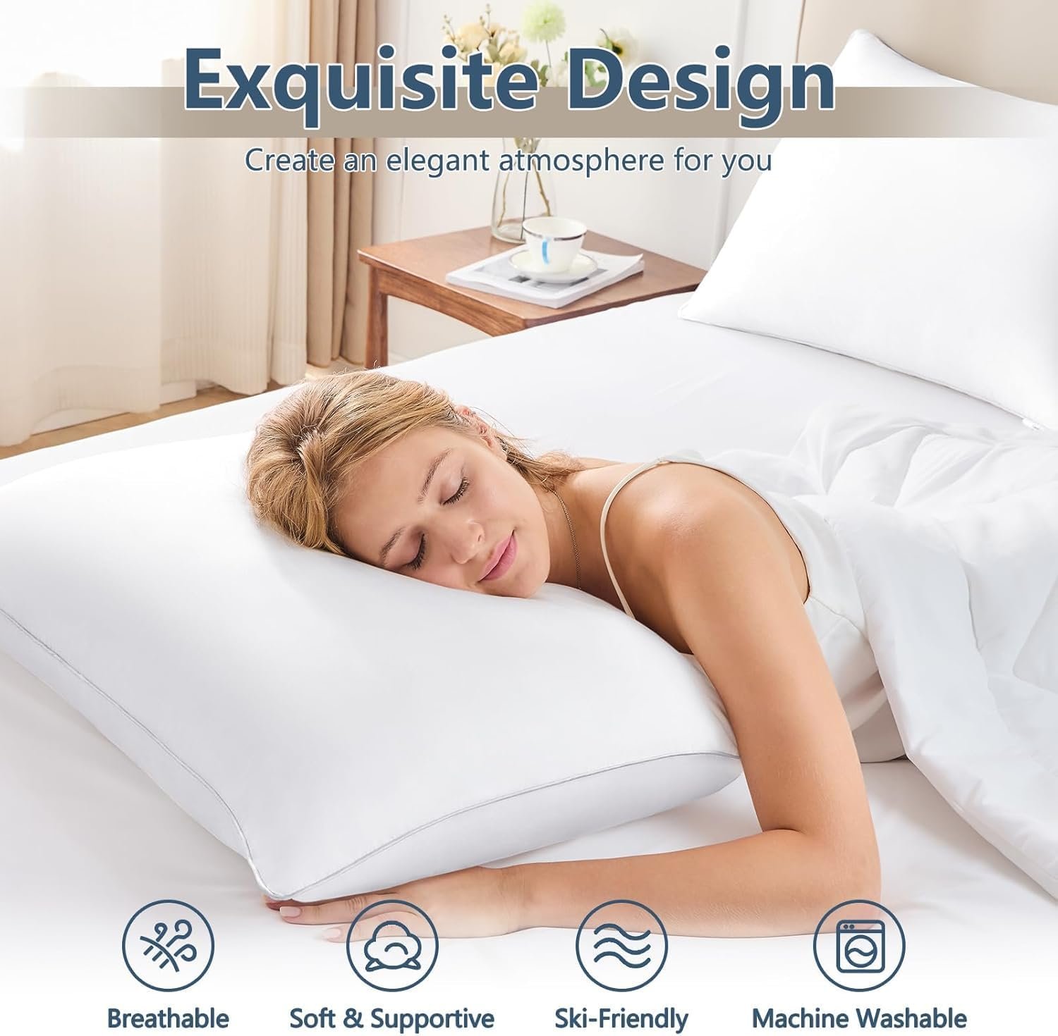 KUSTOMDECO Hotel Collection Bed Pillows for Sleeping Queen Size (50x75 cm) – Super Soft Down Alternative for Side & Back Sleepers – Pack of 2 - Image 2