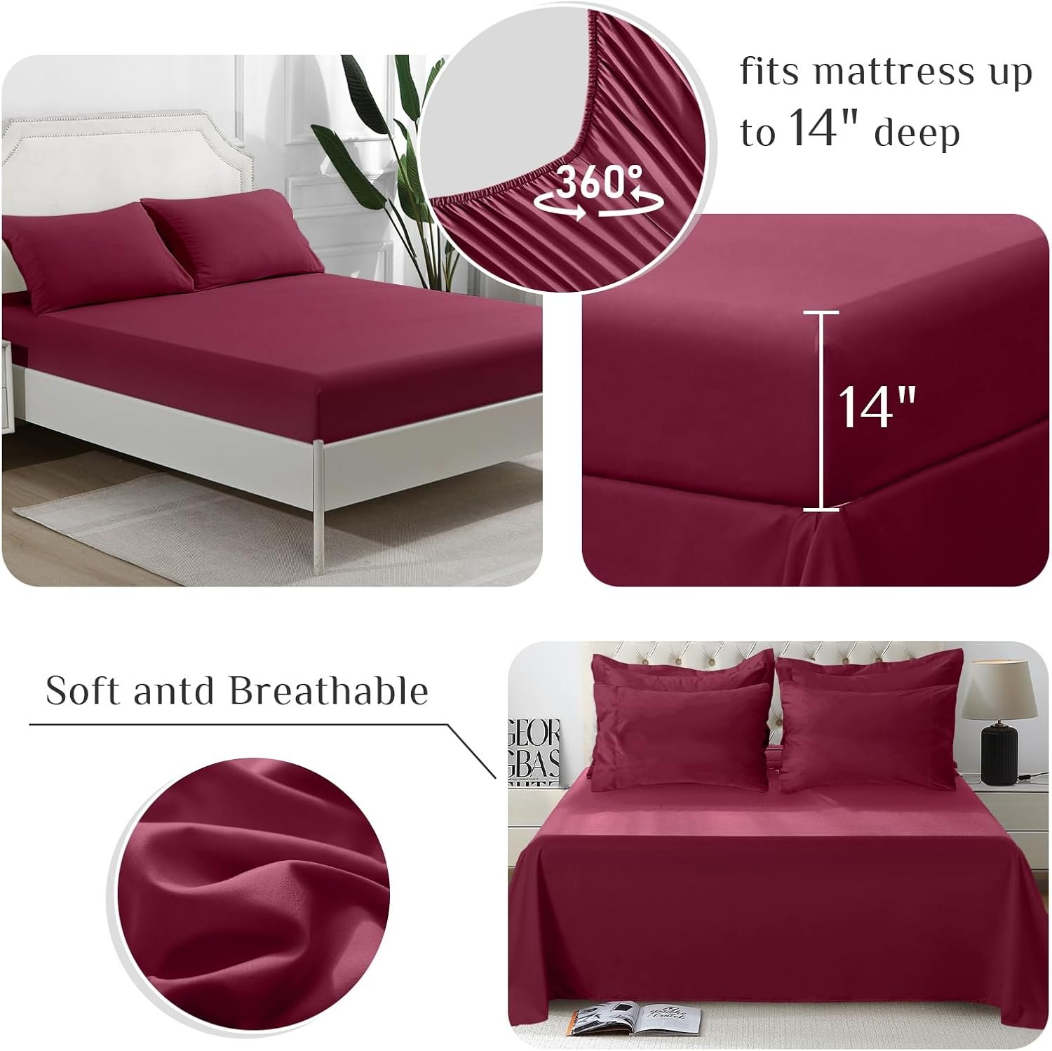 KUSTOMDECO Down Alternative 5pcs Comforter Set Dark Red – Ultra Soft Microfiber Duvet with 250GSM Filling – Single Size 160x200 cm – Lightweight, Breathable & Hypoallergenic Bedding for All Seasons - Image 4