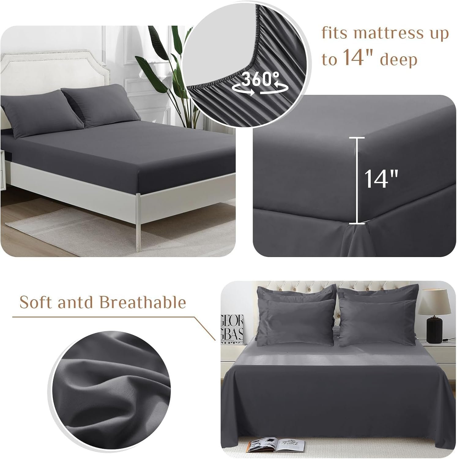 KUSTOMDECO Down Alternative 7pcs Comforter Set Gray – Ultra Soft Microfiber Duvet with 250GSM Filling – Queen Size 220x240 cm – Lightweight, Breathable & Hypoallergenic Bedding for All Seasons - Image 4