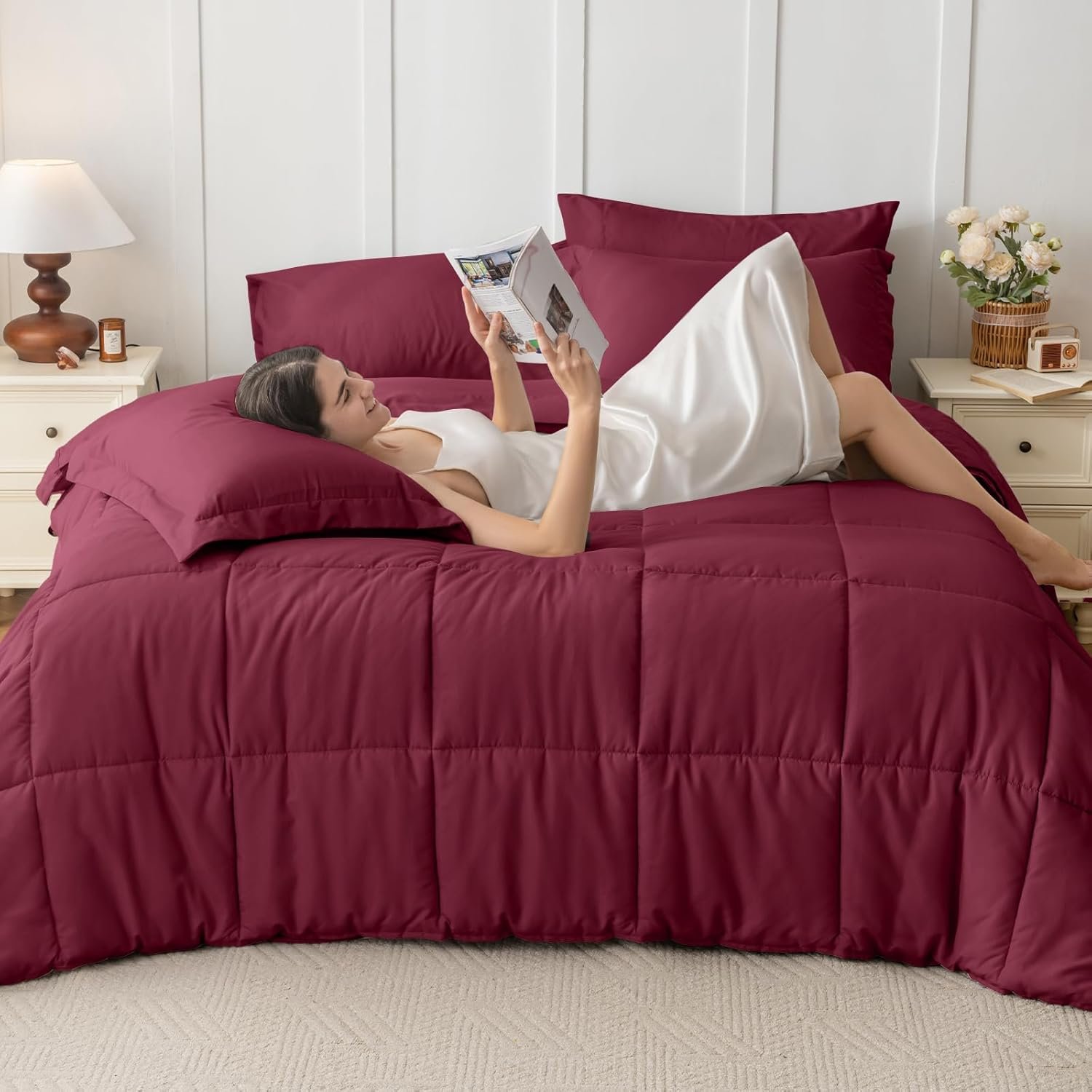 KUSTOMDECO Down Alternative 7pcs Comforter Set Gray – Ultra Soft Microfiber Duvet with 250GSM Filling – Queen Size 220x240 cm – Lightweight, Breathable & Hypoallergenic Bedding for All Seasons - Image 13