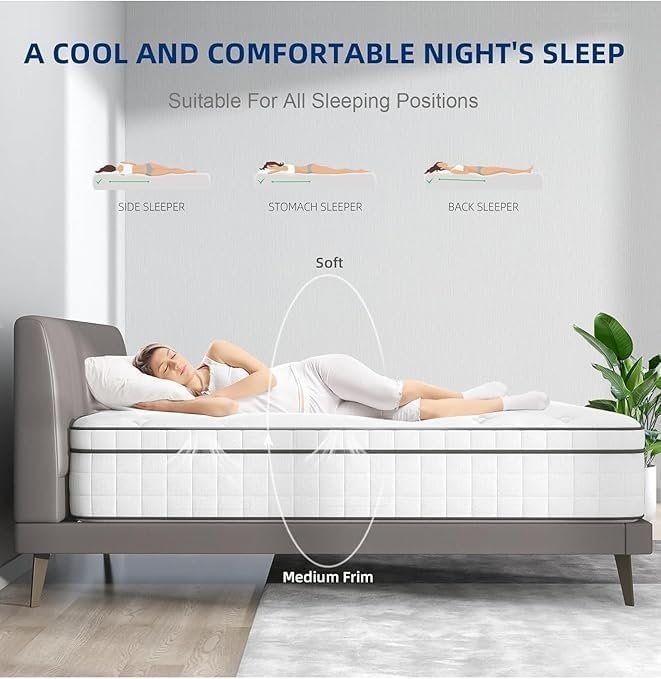 KUSTOMDECO Hybrid 20 cm Pocket Spring Mattress with Cool Gel Memory Foam, Motion Isolation & Pressure Relief – Orthopedic Support for Back Pain Medium Firm Comfort (Double: 120x200) - Image 6