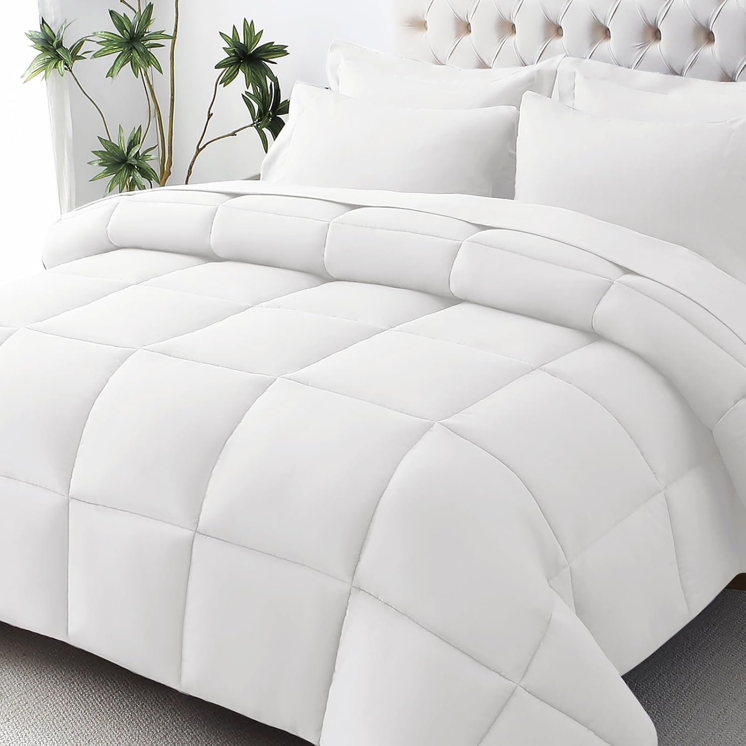 KUSTOMDECO Down Alternative 3Pcs Comforter Set White – Ultra Soft Microfiber Duvet with 250GSM Filling – Single Size 160x200 cm – Lightweight, Breathable & Hypoallergenic Bedding for All Seasons