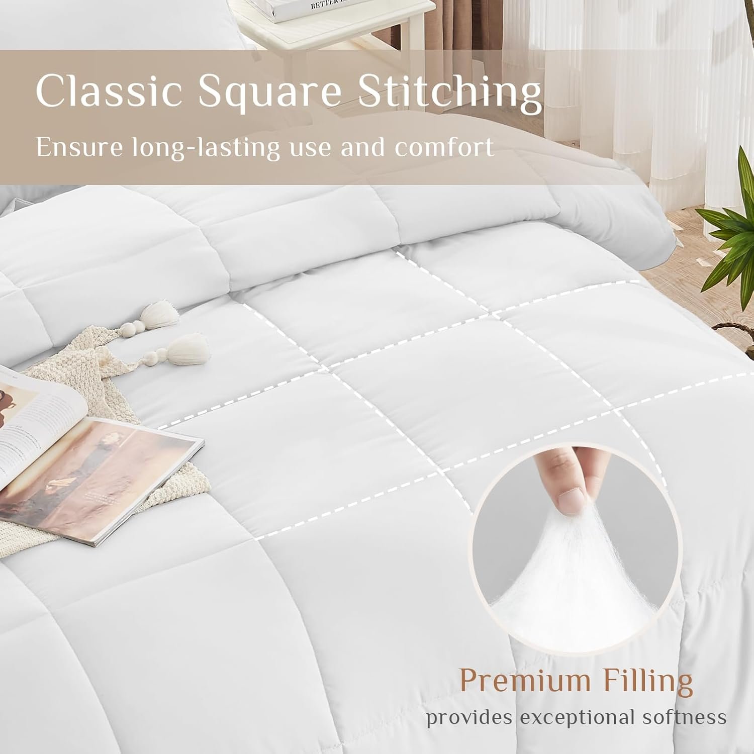 KUSTOMDECO Down Alternative 3Pcs Comforter Set White – Ultra Soft Microfiber Duvet with 250GSM Filling – Single Size 160x200 cm – Lightweight, Breathable & Hypoallergenic Bedding for All Seasons - Image 3