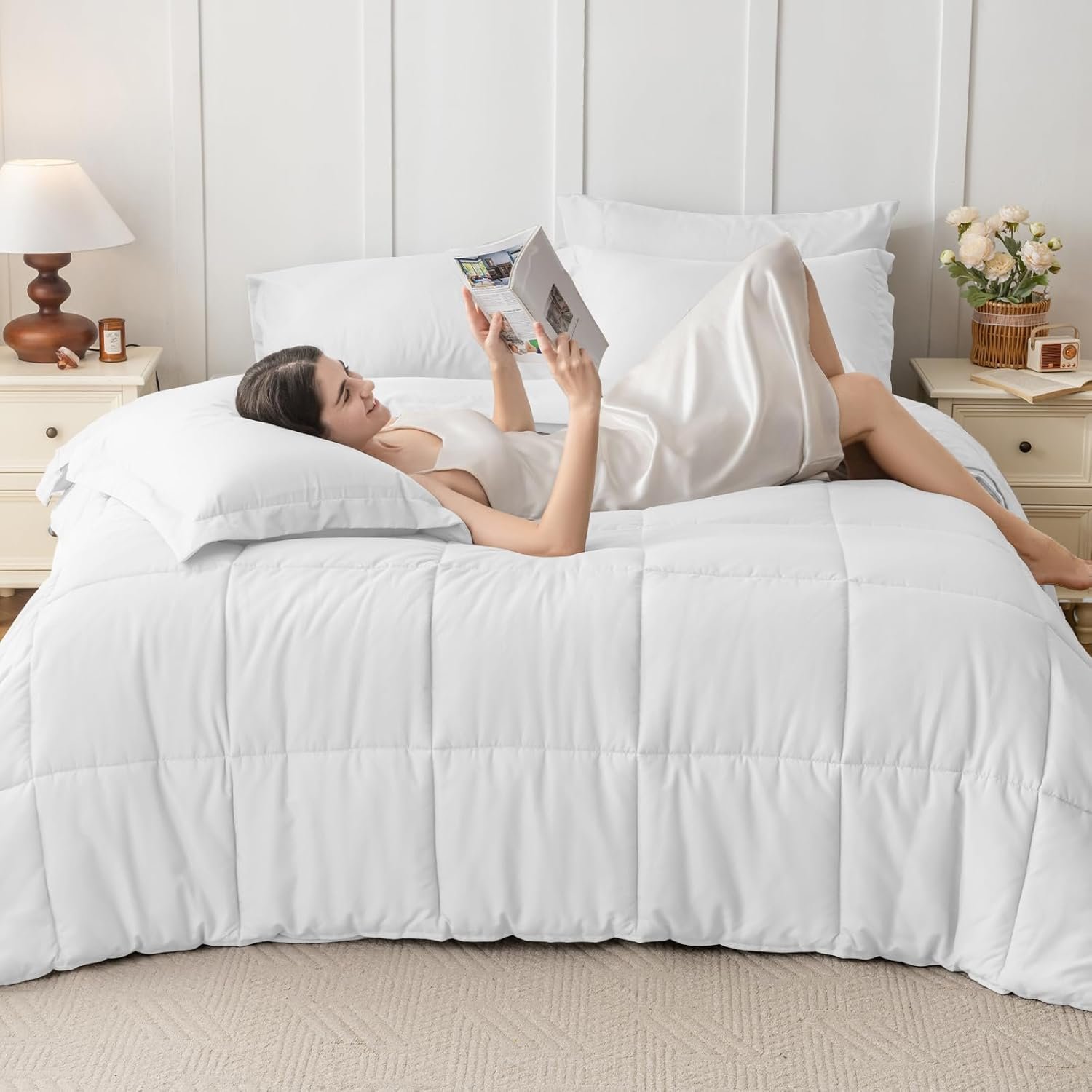 KUSTOMDECO Down Alternative 3Pcs Comforter Set White – Ultra Soft Microfiber Duvet with 250GSM Filling – Single Size 160x200 cm – Lightweight, Breathable & Hypoallergenic Bedding for All Seasons - Image 5