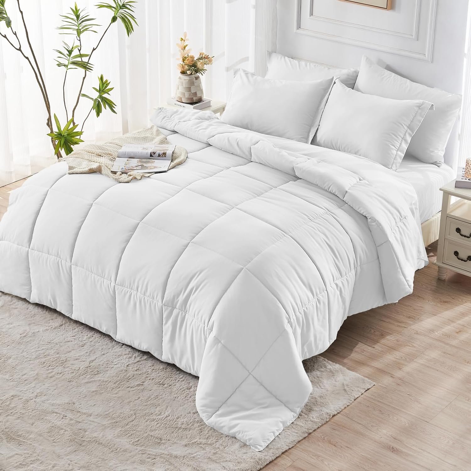 KUSTOMDECO Down Alternative 3Pcs Comforter Set White – Ultra Soft Microfiber Duvet with 250GSM Filling – Single Size 160x200 cm – Lightweight, Breathable & Hypoallergenic Bedding for All Seasons - Image 7