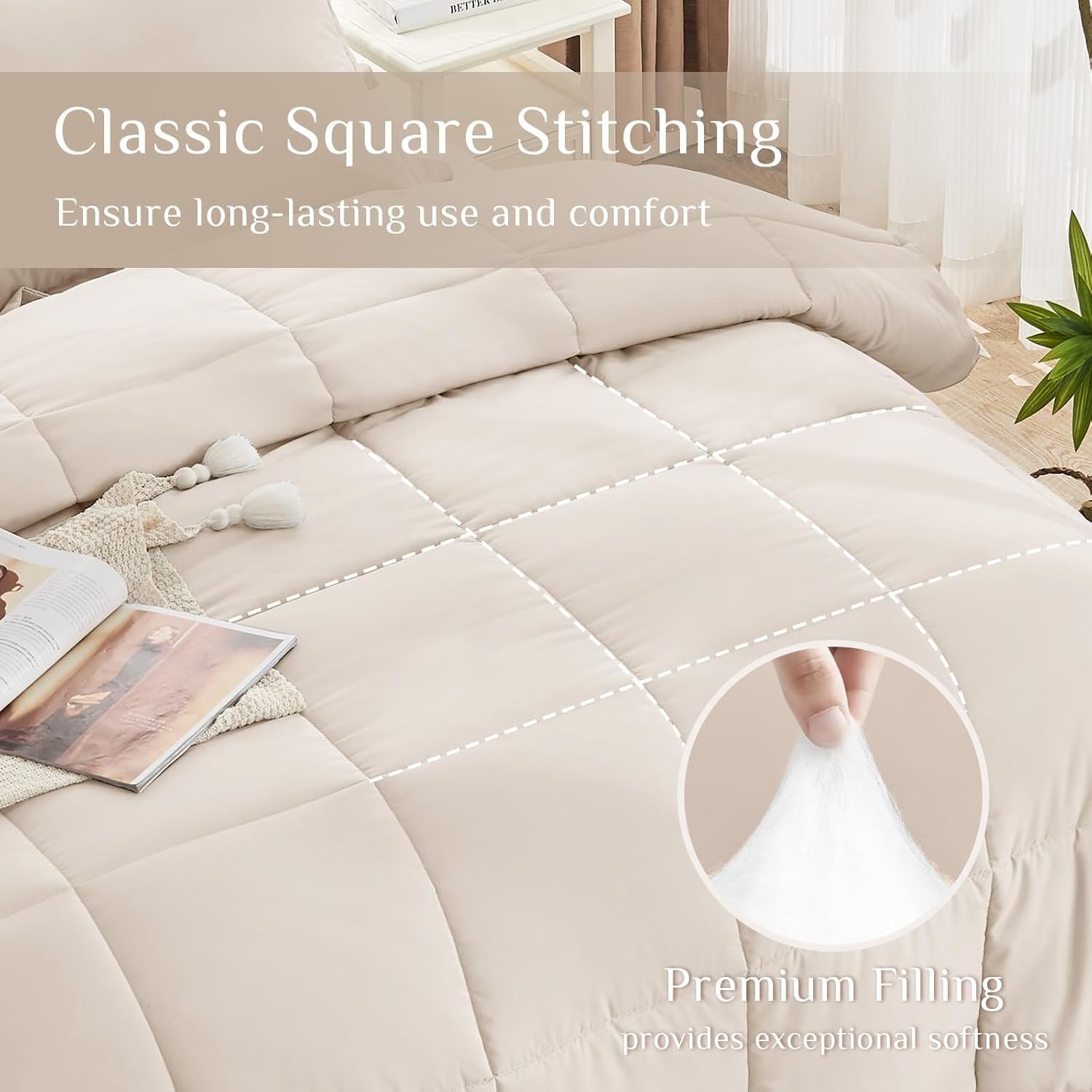 KUSTOMDECO Down Alternative 4Pcs Comforter Set Beige – Ultra Soft Microfiber Duvet with 250GSM Filling – Single Size 200x200 cm – Lightweight, Breathable & Hypoallergenic Bedding for All Seasons - Image 4