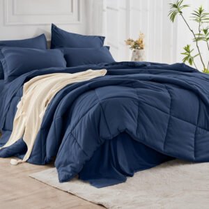 KUSTOMDECO Down Alternative 4Pcs Comforter Set Navy Blue – Ultra Soft Microfiber Duvet with 250GSM Filling – King Size 240x260 cm – Lightweight, Breathable & Hypoallergenic Bedding for All Seasons