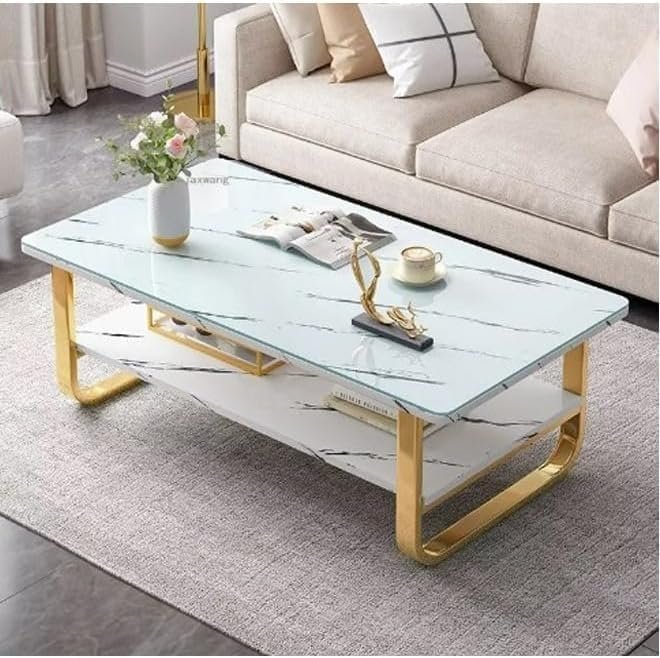 Multipurpose 2 Layer Coffee Table (White, (D60 X W120 X H45) cm) - Image 3