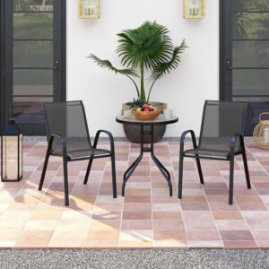 Outdoor Patio Bistro Set – Black Wicker Chairs & Round Table for Elegant and Comfortable Small Space Dining, Relaxation, and Outdoor Enjoyment (VI-DNS-13)