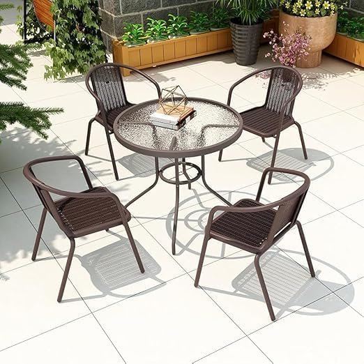 Dining Set 5 Piece Outdoor Furniture Patio Dining Table and Chair Balcony Dinner Table Dinner Chair Poly Rattan Anthracite & Grey