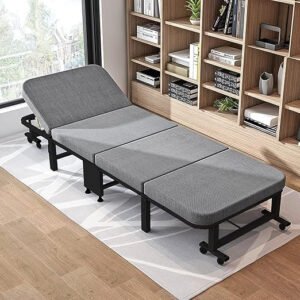 Premium Folding Guest Bed - 4-Fold Portable Single Sleeper with Rigid Sponge Design, Universal Wheels, Heavy Duty Metal Frame & Adjustable Headrest