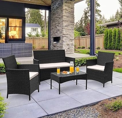 Garden Lounge Set 4 Piece with Cushions Patio Outdoor Lawn Yard Terrace Balcony Seat Seating Sitting Chair Furniture Poly Rattan Brown
