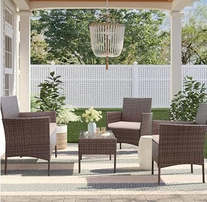 Garden Lounge Set 4 Piece with Cushions Patio Outdoor Lawn Yard Terrace Balcony Seat Seating Sitting Chair Furniture Poly Rattan Brown - Image 3