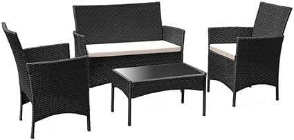 Garden Lounge Set 4 Piece with Cushions Patio Outdoor Lawn Yard Terrace Balcony Seat Seating Sitting Chair Furniture Poly Rattan Brown - Image 4