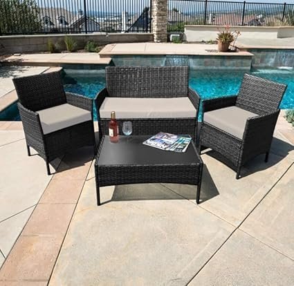 Garden Lounge Set 4 Piece with Cushions Patio Outdoor Lawn Yard Terrace Balcony Seat Seating Sitting Chair Furniture Poly Rattan Brown - Image 5