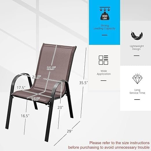 Patio Chairs, Stackable Patio Chairs with Armrests and Breathable Seat Fabric, Outdoor Dining Chair for Patio, Pool Side, Backyard | steel frame with powder coating - Image 3