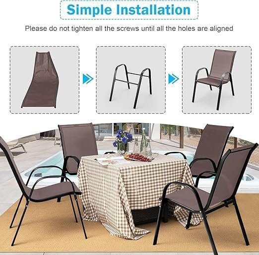 Patio Chairs, Stackable Patio Chairs with Armrests and Breathable Seat Fabric, Outdoor Dining Chair for Patio, Pool Side, Backyard | steel frame with powder coating - Image 5