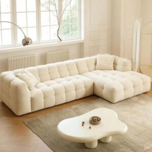 Kustom Deco Modern Modular Sectional Sofa, Tufted Boucle Fabric, Black, L-Shaped Design (Beige)