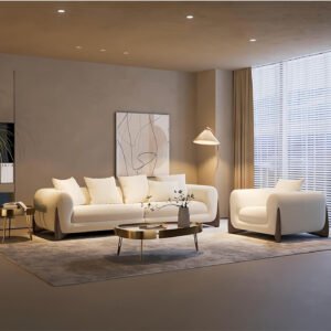 Boucle Bliss Light Luxury Sofa Set 4+1 Space-Saving Couch for Living Room Color Off-White