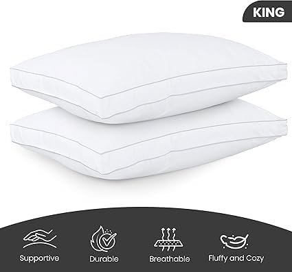 KUSTOMDECO Bed Pillows for Sleeping King Size (White), Set of 2, Cooling Hotel Quality, Gusseted Pillow for Back, Stomach or Side Sleepers - Image 3