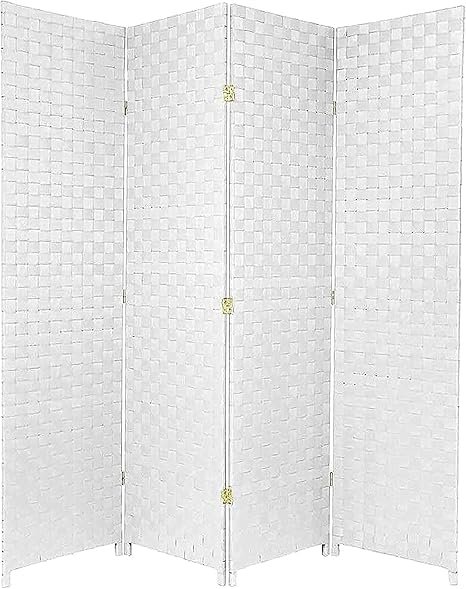 KUSTOMDECO 4-Panel Folding Room Divider – Freestanding Rattan Privacy Screen Partition for Bedroom, Portable White Partition Wall.