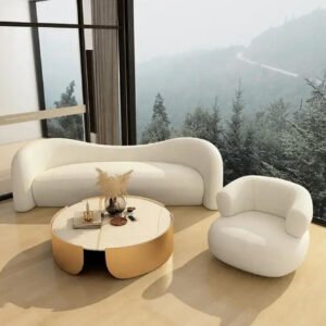 Premium Bouclé Sofa with Designer U-Form Chair Set for a Sophisticated and Stylish Living Room