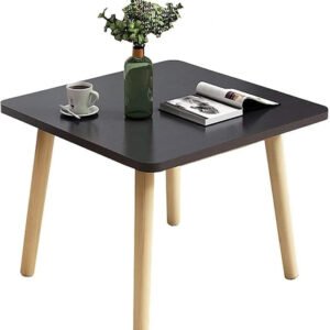 Kustom Deco Modern Square Coffee Table, 60 cm, Black Top with Natural Wood Legs color. (Black)