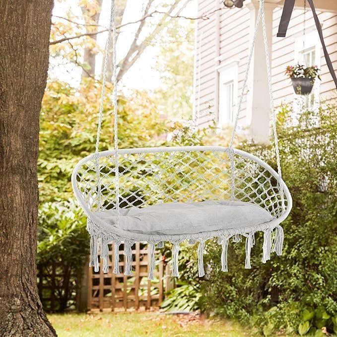 Kustom Deco Macrame Double Hammock Swing Chair with Cushion, Indoor Outdoor Hanging Chair, 2-Person, Color (Black) - Image 11