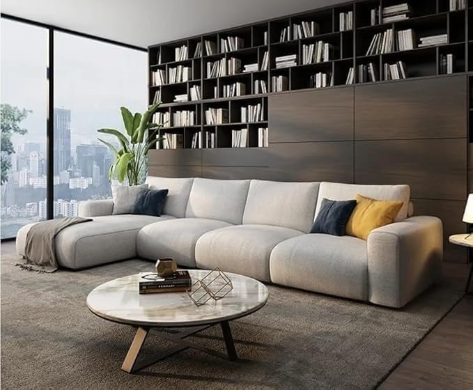 Kustom Deco Modern L-Shaped Sectional Sofa, Light Grey Fabric, Extra Large 4-Seater with Chaise, Decorative Throw Pillows (Grey Brown) - Image 4